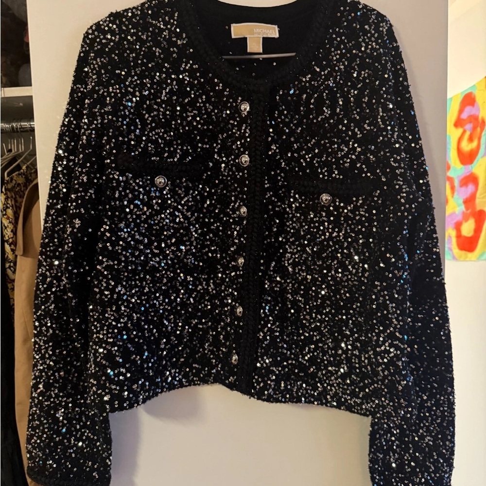 Michael Kors Black Sequin Cardigan Sweater